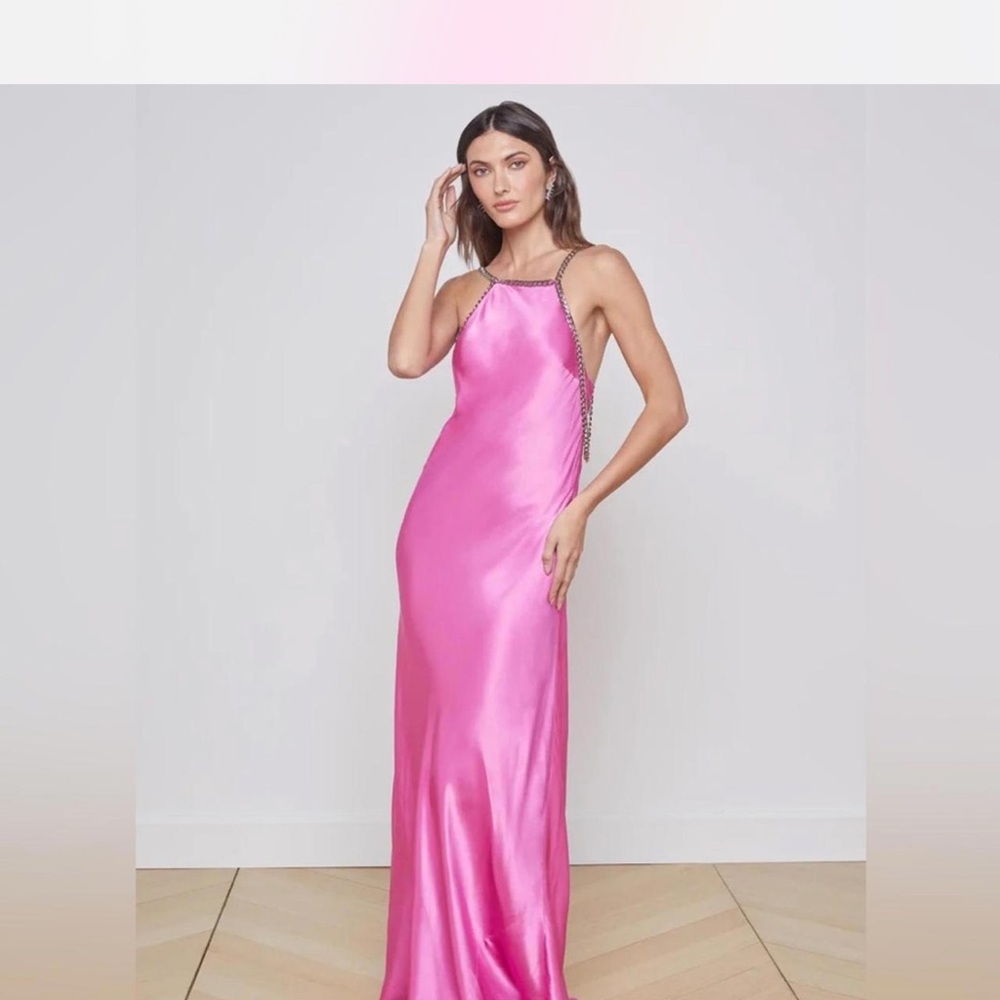 L’agence majesty satin slip dress with chains. 0. NWT